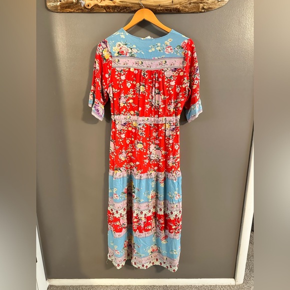 Breezy Floral Cottagecore Red and Blue Maxi Dress size Large - Picture 5 of 9